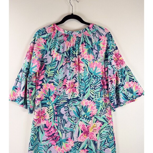 Lilly Pulitzer Dress Blue Mini Teigen Shift Floral V Neck Flared Hawaiian Small - Picture 13 of 14